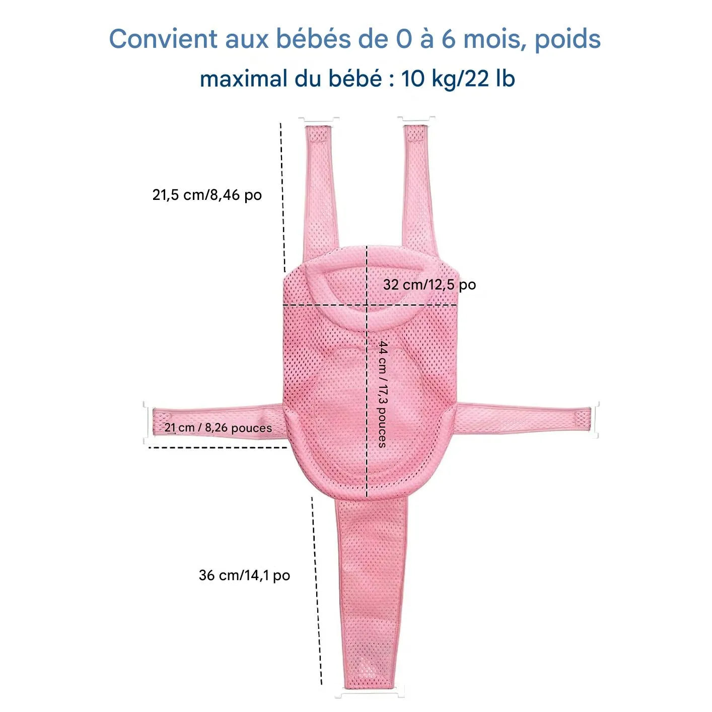Dimensions du transat de bain bébé en filet respirant pour nouveau-né