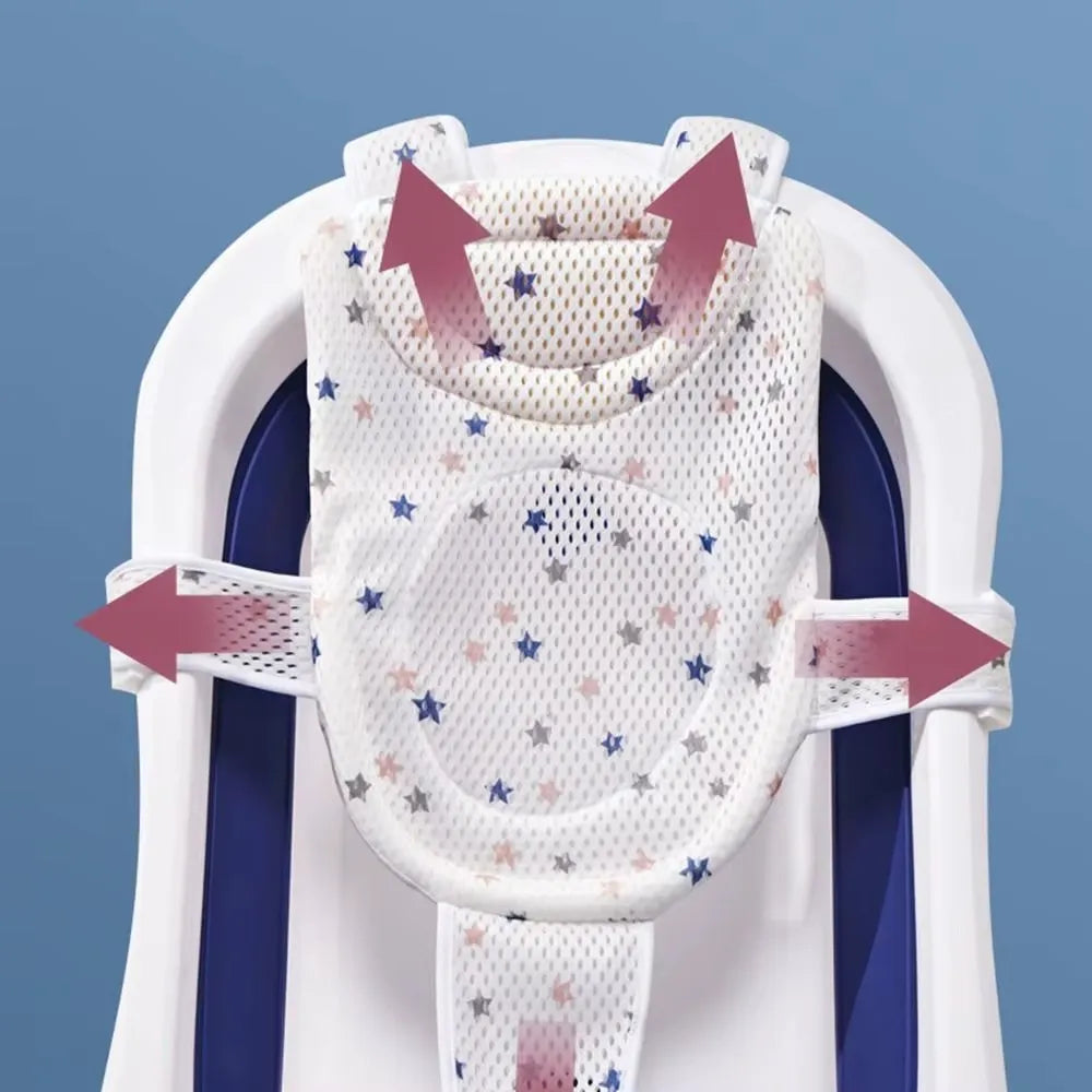 Fixation sécurisée du transat de bain bébé en filet avec sangles ajustables