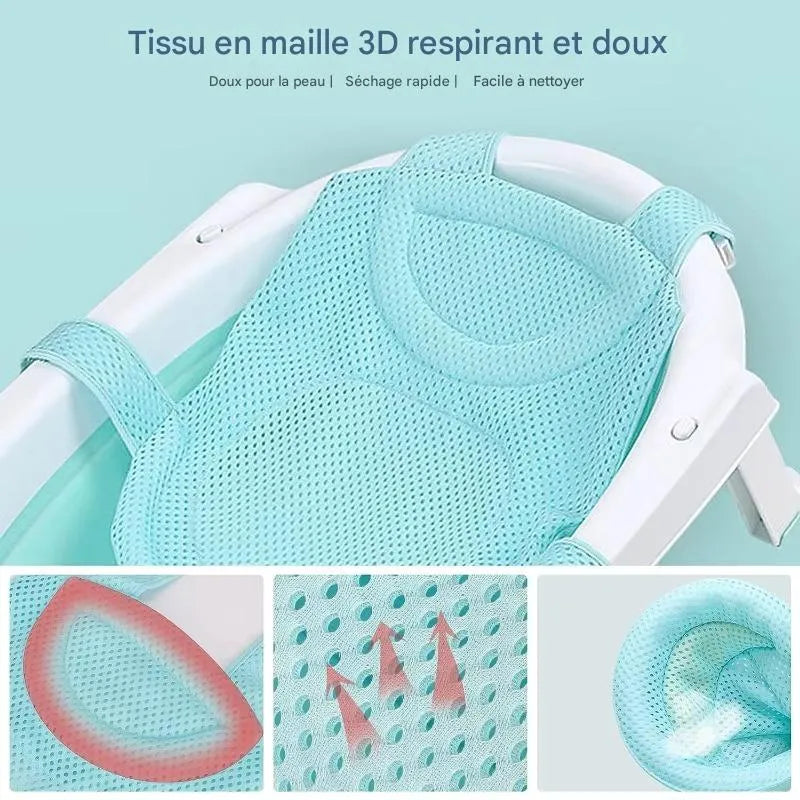 Tissu en maille 3D respirante du transat de bain bébé, doux et à séchage rapide