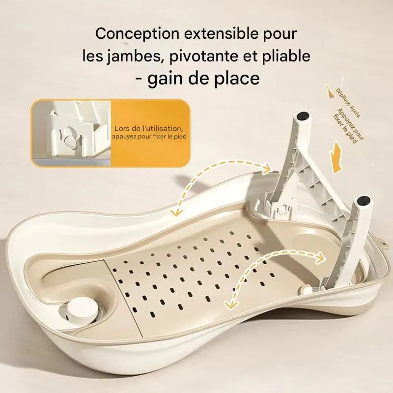 Structure pliable et extensible du transat de bain bébé avec thermomètre intégré