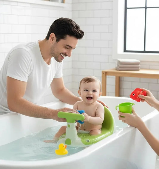 bébé assis dans un siège de baignoire bébé enveloppant maintien intégral